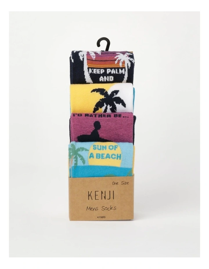 4 Pair Pack Crew Socks In Surf Designs 3 4 Pair Pack Crew Socks In Surf Designs - Image 3