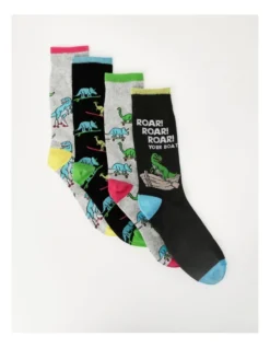 4 Pair Pack Crew Socks In Dino Designs