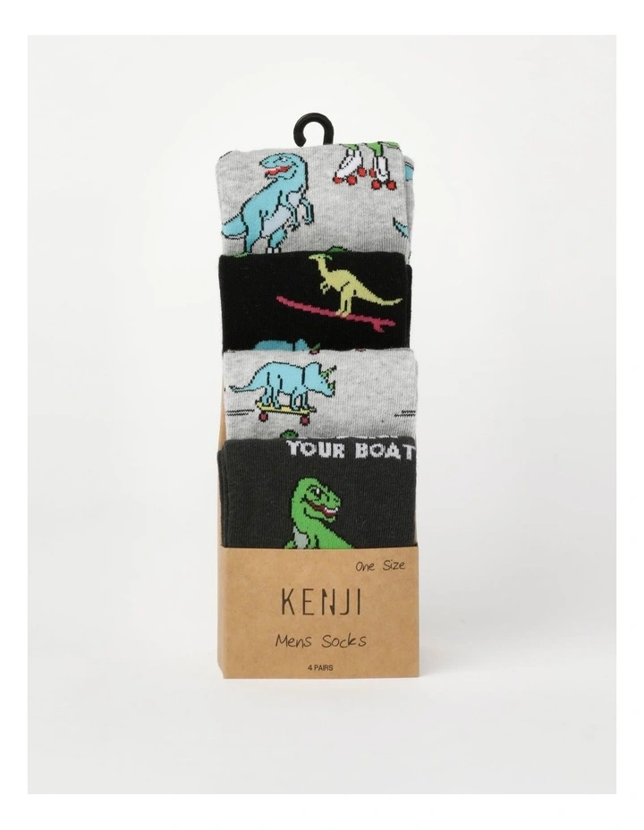 4 Pair Pack Crew Socks In Dino Designs 3 4 Pair Pack Crew Socks In Dino Designs - Image 3