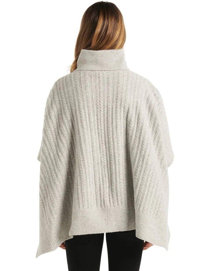 Forever New Farley Fine Cable Poncho In Grey 2 Forever New Farley Fine Cable Poncho In Grey - Image 2