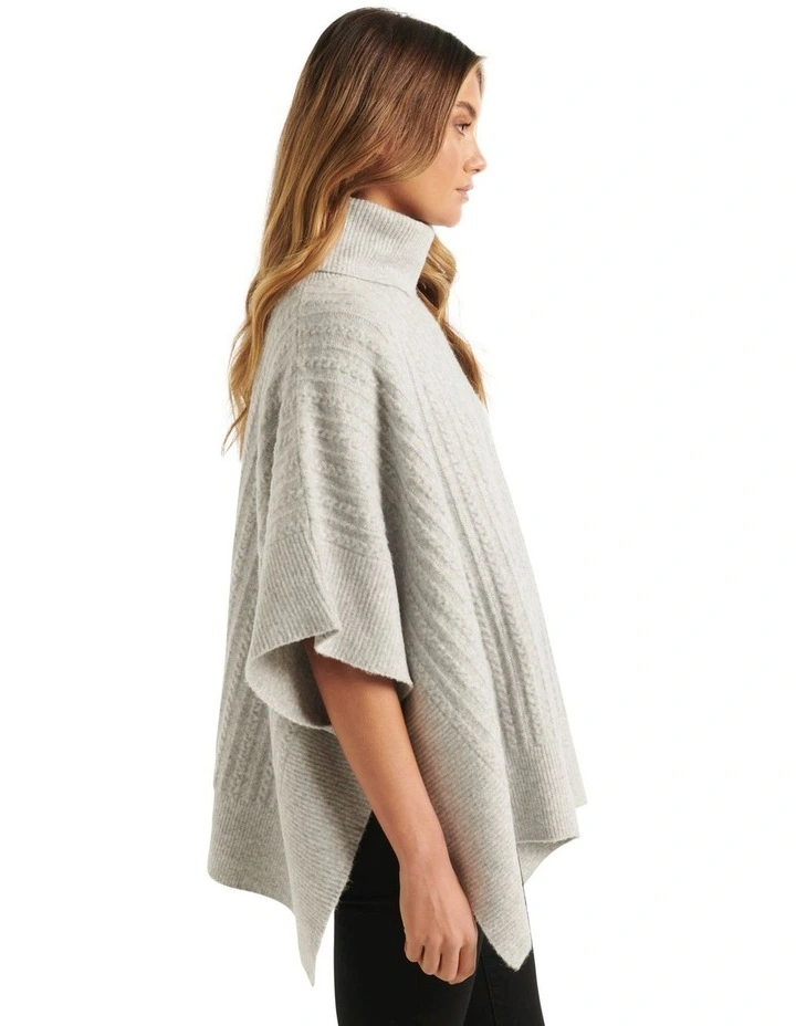 Forever New Farley Fine Cable Poncho In Grey 3 Forever New Farley Fine Cable Poncho In Grey - Image 3