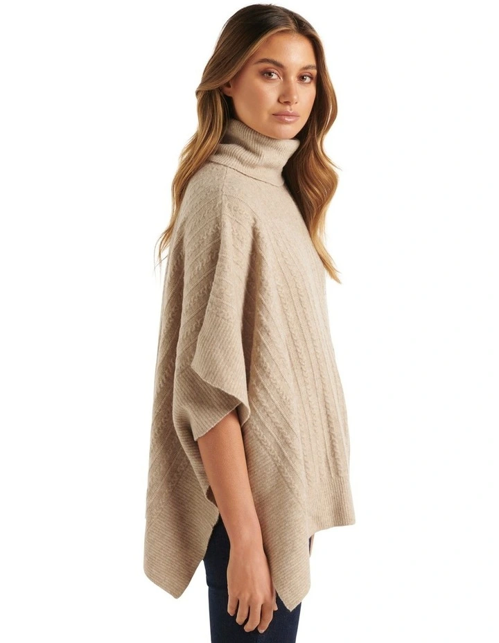 Forever New Farley Fine Cable Poncho In Camel 3 Forever New Farley Fine Cable Poncho In Camel - Image 3