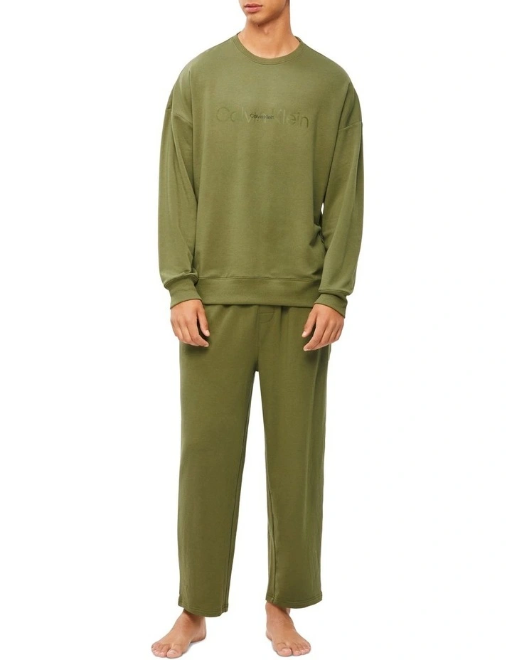Calvin Klein Embossed Icon Lounge Long Sleeve Sweat Top In Olive 1 Calvin Klein Embossed Icon Lounge Long Sleeve Sweat Top In Olive