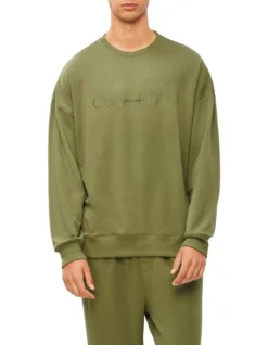 Calvin Klein Embossed Icon Lounge Long Sleeve Sweat Top In Olive 6 Calvin Klein Embossed Icon Lounge Long Sleeve Sweat Top In Olive -Myer Clothing Shop 923734360 3 720x928