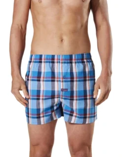 Rickey Check Cotton Woven Boxer Short In Blue
