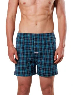 Carlos Check Stretch Woven Boxer Short In Navy
