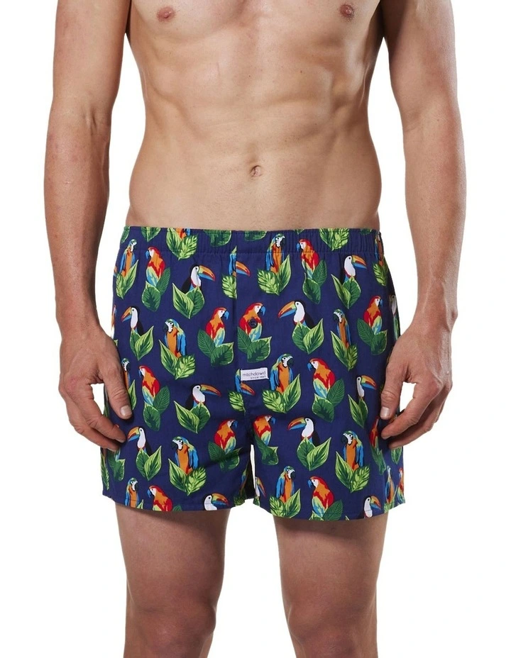 Men's Jungle Birds Cotton Boxer Short In Blue/Multi 1 Men's Jungle Birds Cotton Boxer Short In Blue/Multi