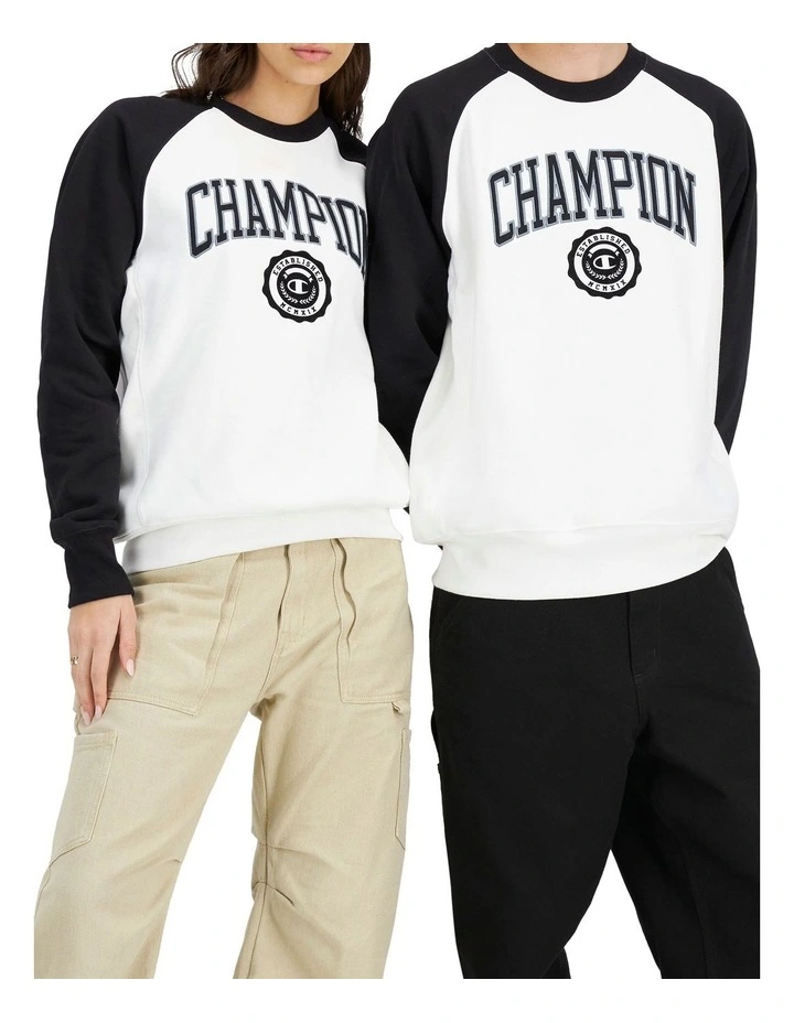 Champion Reverse Weave Archive Crew Sweat In Black/White 1 Champion Reverse Weave Archive Crew Sweat In Black/White