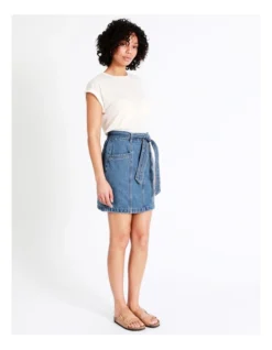 Recycled Blend Belted Denim Skirt In Pool Blue -Myer Clothing Shop 924767020 7 1 720x928