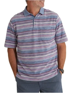 Calvi Slub Marle Polo In Steel Blue