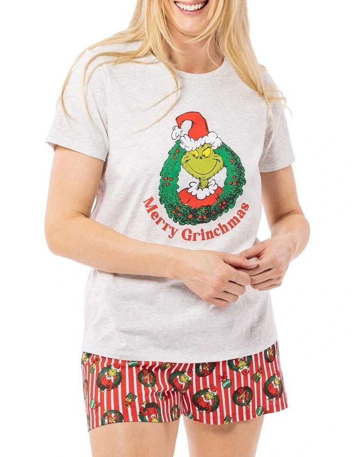 Grinch Fam Jams Merry Grinchmas Cotton Printed Knit Sleep Set In Grey/Red 5 Grinch Fam Jams Merry Grinchmas Cotton Printed Knit Sleep Set In Grey/Red - Image 5