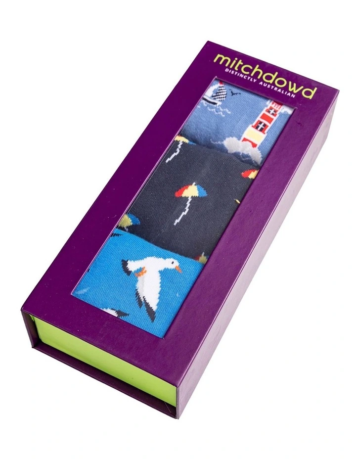 Cotton Seaside Mens Socks 3 Pack Gift Box In Multi 2 Cotton Seaside Mens Socks 3 Pack Gift Box In Multi - Image 2