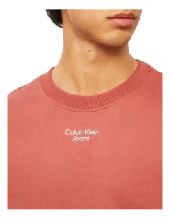 Calvin Klein Jeans Stacked Logo Crew Neck In Terracotta Tile -Myer Clothing Shop 926554240 4 720x928