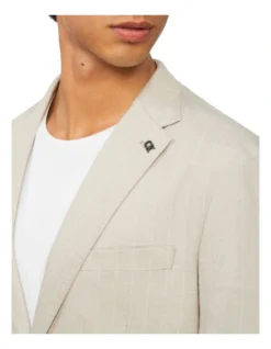 Calvin Klein Slim Linen Blend Stretch Pinstripe Suit Jacket In Ecru -Myer Clothing Shop 926625970 4 720x928