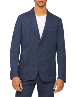 Calvin Klein Slim Linen Blend Stretch Stripe Suit Jacket In Navy