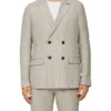 Calvin Klein X-Slim Linen Blend Stretch Double Breasted Suit Jacket In Light Grey