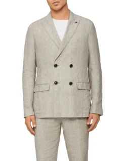 Calvin Klein X-Slim Linen Blend Stretch Double Breasted Suit Jacket In Light Grey