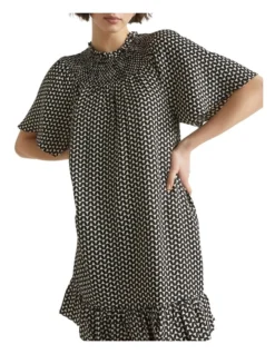 Geo Twill Shirred Mini Dress