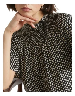 Geo Twill Shirred Mini Dress -Myer Clothing Shop 927443350 3 720x928