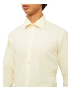 Calvin Klein Slim Long Sleeve Pinpoint Shirt In Yellow -Myer Clothing Shop 927760240 4 720x928