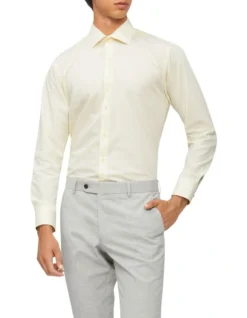 Calvin Klein Slim Long Sleeve Marle Check Shirt In Ecru