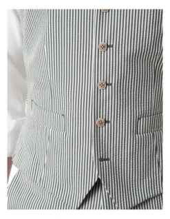 Gatsby Seersucker Waistcoat In Green -Myer Clothing Shop 927881740 4 720x928