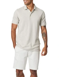 Carter Textured Short Sleeve Polo In Grey Marle