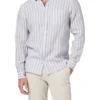 Dominic Long Sleeve Linen Stripe Shirt In Purple Multi