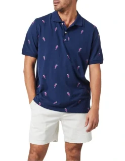 Cocktail Print Pique Polo Navy