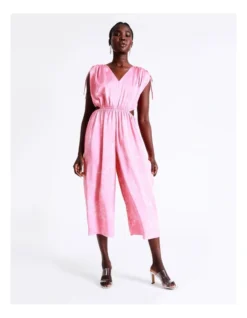 Cut Out Satin Jumpsuit In Fuchsia