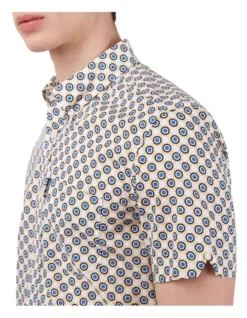 Ben Sherman Target Spot Print Short Sleeve Shirt In Yellow -Myer Clothing Shop 928332730 3 720x928