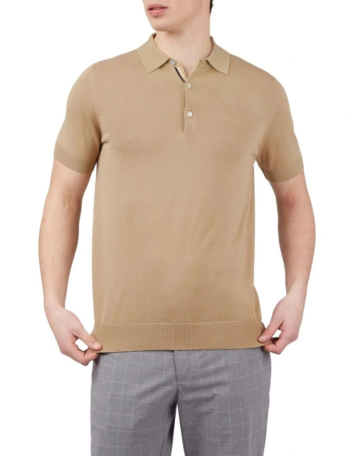 Ben Sherman Signature Knitted Polo In Sand 1 Ben Sherman Signature Knitted Polo In Sand