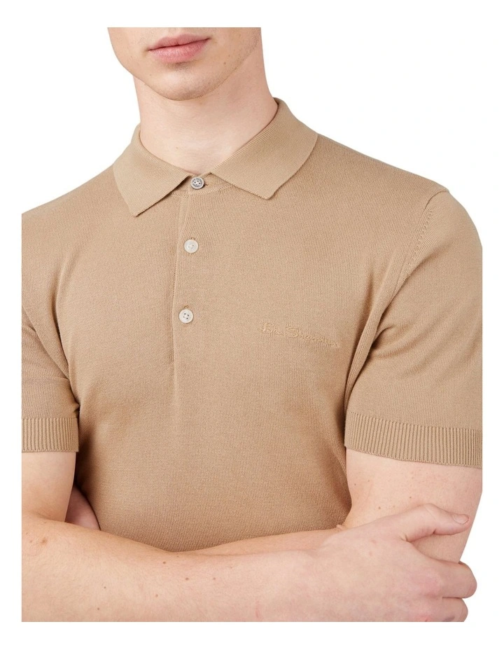 Ben Sherman Signature Knitted Polo In Sand 3 Ben Sherman Signature Knitted Polo In Sand - Image 3