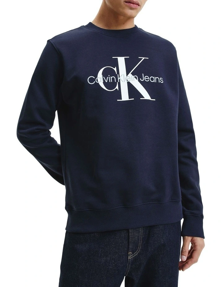 Calvin Klein Jeans Core Monogram Crewneck In Night Sky 1 Calvin Klein Jeans Core Monogram Crewneck In Night Sky