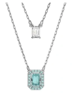Swarovski Millenia Layered Necklace Octagon Cut Rhodium Plated In Green