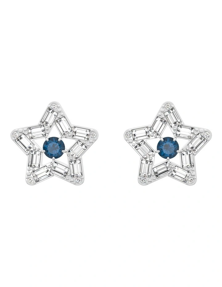 Swarovski Stella Stud Earrings Mixed Cuts Star Rhodium Plated In Blue 1 Swarovski Stella Stud Earrings Mixed Cuts Star Rhodium Plated In Blue