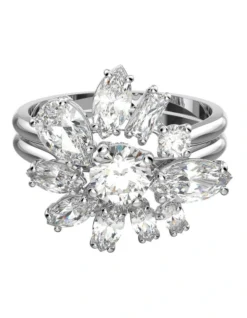 Swarovski Gema Cocktail Ring Mixed Cuts Flower Rhodium Plated In White
