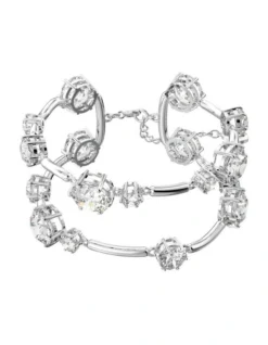 Swarovski Constella Double Bangle Round Cut Rhodium Plated In White