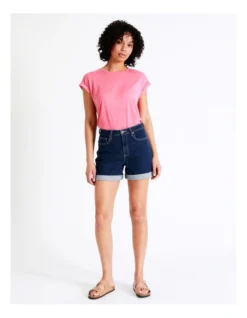 Recycled Blend Cuffed Denim Short In Empire Blue