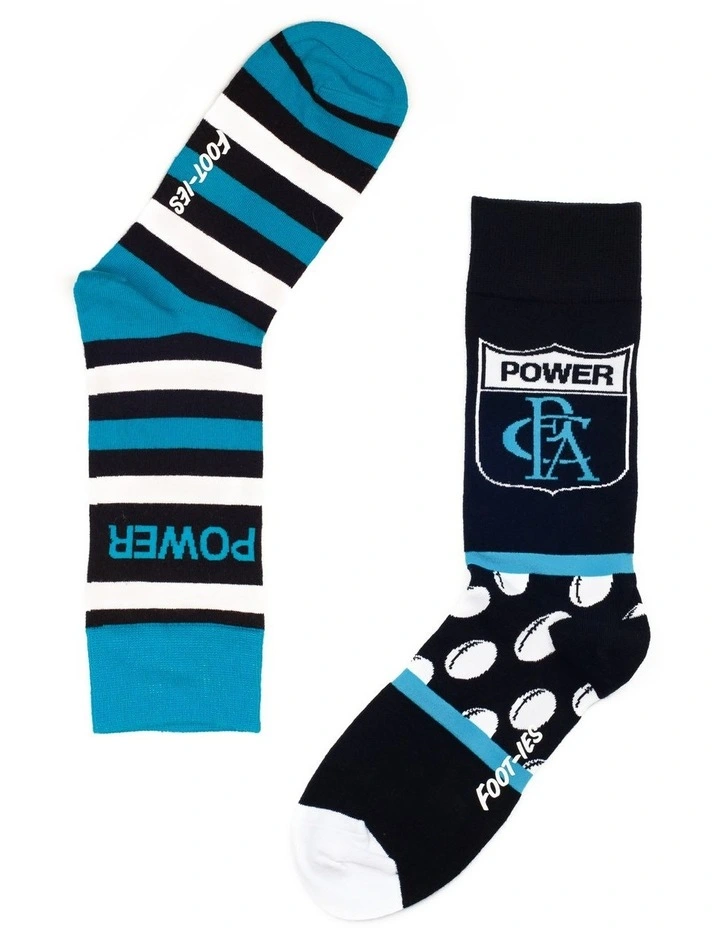 Port Adelaide Heritage Stripe 2 Pack Cotton Socks In Teal/Black 1 Port Adelaide Heritage Stripe 2 Pack Cotton Socks In Teal/Black