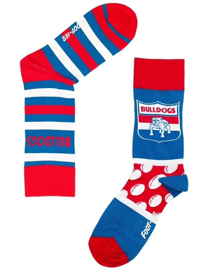 Western Bulldogs Heritage Stripe 2 Pack Cotton Socks In Blue 1 Western Bulldogs Heritage Stripe 2 Pack Cotton Socks In Blue