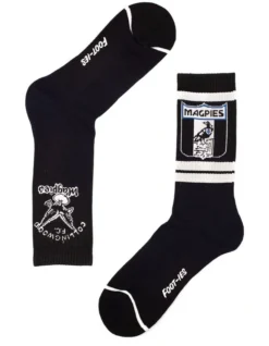 Collingwood Magpies Heritage Sneaker Socks 2 Pack Cotton In Black/White