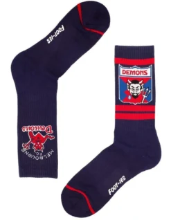 Melbourne Demons Heritage Sneaker Socks 2 Pack Cotton In Navy/Red