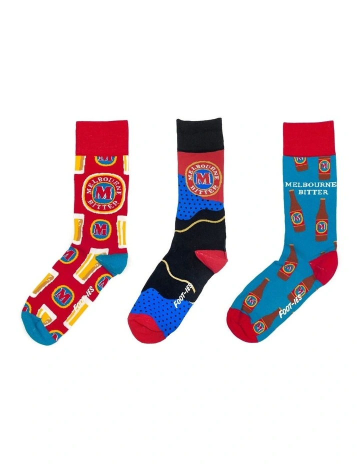 Melbourne Bitter Socks Gift Can 3 Pack In Multi 1 Melbourne Bitter Socks Gift Can 3 Pack In Multi