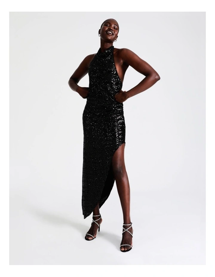 Sequin Halter Dress In Black 1 Sequin Halter Dress In Black