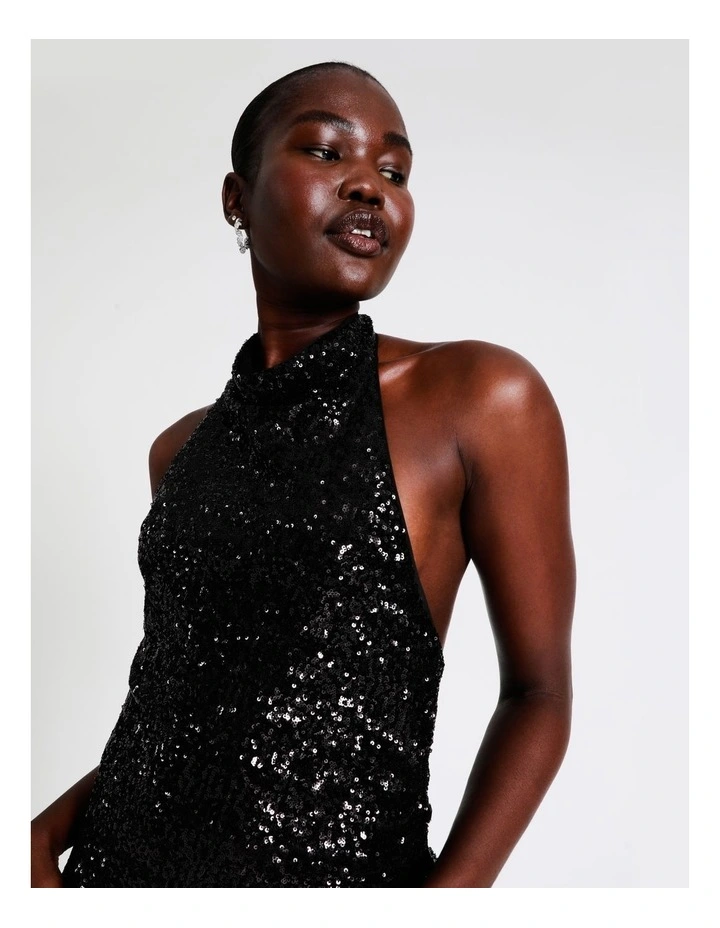 Sequin Halter Dress In Black 2 Sequin Halter Dress In Black - Image 2