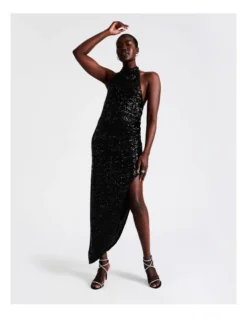 Sequin Halter Dress In Black 9 Sequin Halter Dress In Black -Myer Clothing Shop 928619920 3 720x928