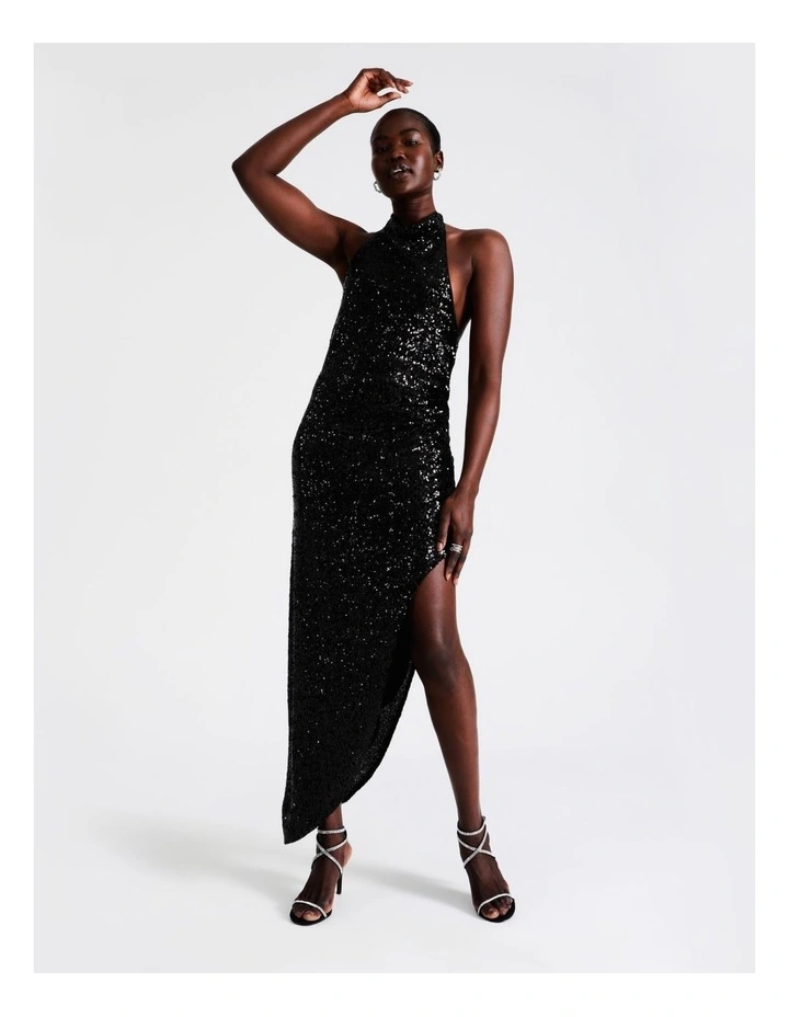 Sequin Halter Dress In Black 3 Sequin Halter Dress In Black - Image 3
