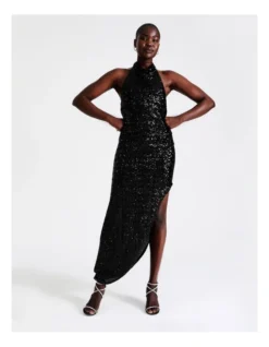 Sequin Halter Dress In Black 10 Sequin Halter Dress In Black -Myer Clothing Shop 928619920 4 720x928
