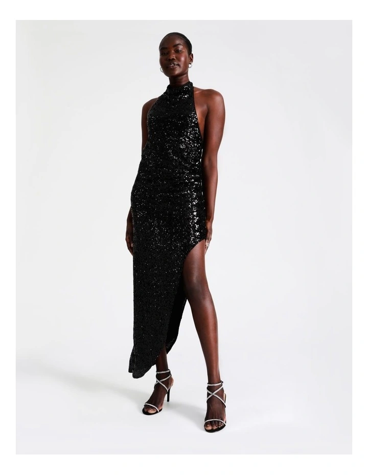 Sequin Halter Dress In Black 5 Sequin Halter Dress In Black - Image 5